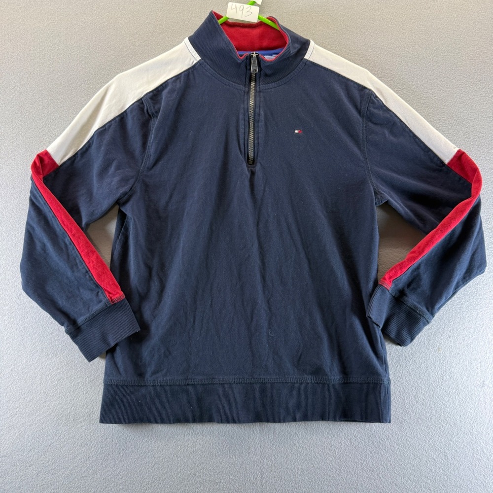 Tommy Hilfiger Boys Navy Blue Colorblock 1/4 Zip Pullover Sweatshirt Large 16/18